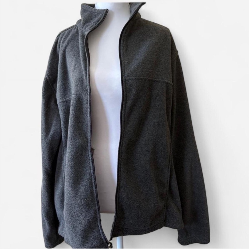 Gray Zip Up Fleece Sweater with Standing Collar